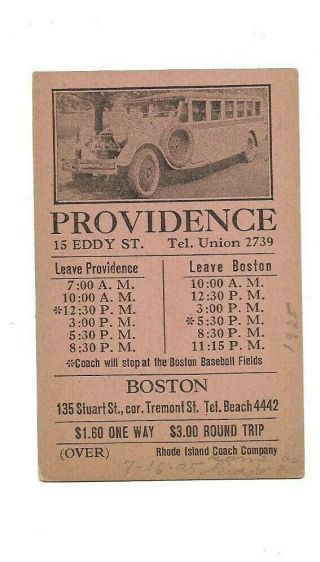 Rare 1925 Mlb American & National League Schedules On Boston Bus Time Table