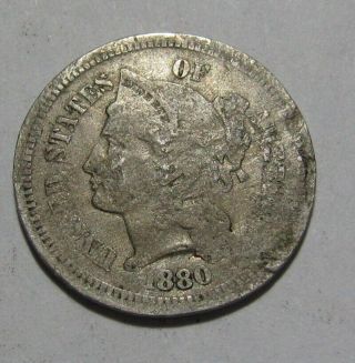 1880 Three Cent Nickel - / Rare Date - 82su