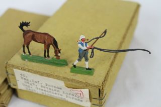 30 Vintage Tin Flats Zinnfiguren Scholtz Box Farm Horse Colonial Wagon Rare Toy 4