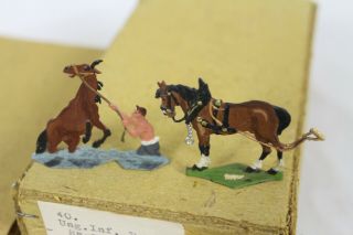 30 Vintage Tin Flats Zinnfiguren Scholtz Box Farm Horse Colonial Wagon Rare Toy 7