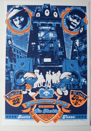 Grandmaster Flash & Biz Markie Concert Poster Austin Signed Numbered Smurfs Rare