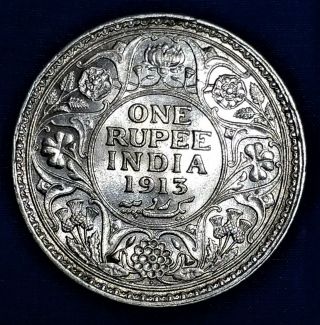 Rare British India Silver Coin King George V 1 Rupee 1913 Bombay Unc