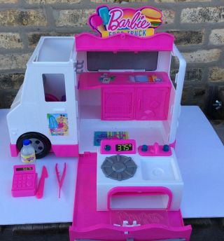 Rare Mattel Barbie Food Truck W/ Lights Sounds Food Accessories,  Pull Handle