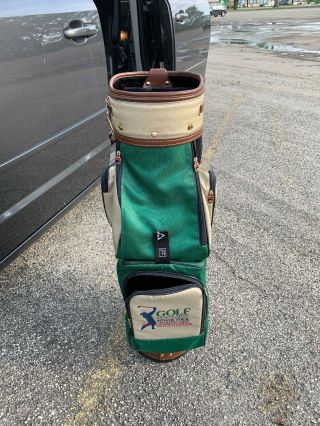 FILA Golf Staff Tour Cart Bag Tan/green with rain cover rare 4
