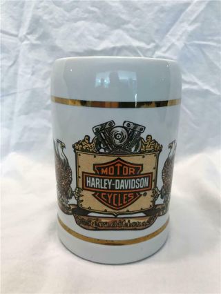 Rare Harley Davidson Mug/stein: White W/ Hd Emblem “tradition” & Flank By Eagle