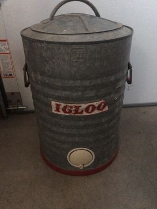Rare Vintage / Antique Igloo 5 Gallon Galvanized Water Cooler Made In Houston Tx