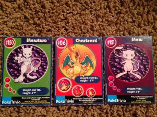 Rare 1998 Charizard,  Mew,  Mewtwo,  Etc.  Trivia Cards (poketrivia) Pokemon Cards