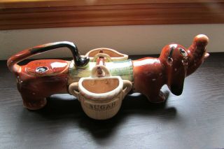 Rare Vintage Dachshund Wiener Dog Tea Pot With Creamer & Sugar Container