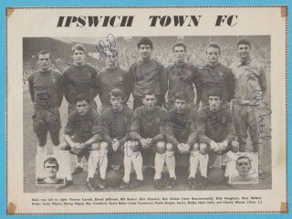 Ipswich Town 1967 - 1968 2nd Div Champs Rare Orig Hand Signed Team Group 13 X Sigs