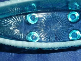 RARE DAVIDSON BLUE PEARLINE WAR OF THE ROSES GLASS BOAT VASE C1895 3