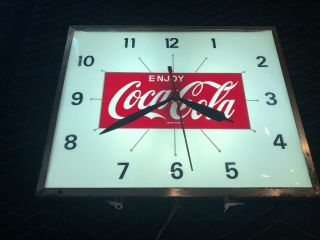 Rare 1950s Vintage Coca Cola Swihart Lighted Electric Clock Glass Front 13x16