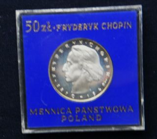 1972 Rare Poland Silver Coin 50 Zlotych Unc Proof Musician Chopin Box