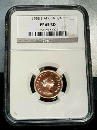 1958 South Africa Proof Quarter Penny 1/4p Ngc Pf65rd Pop25 Very Rare 985 Minted