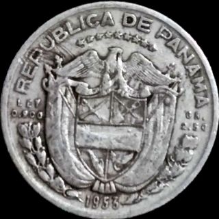 Rare 1953 Panama 1/10 Balboa Silver Coin Un Decimo De Balboa