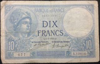 France 10 Francs Type Minerve 5 - 2 - 1924 Exceptionally Rare Date & Type