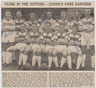 Queens Park Rangers 1961 - 1962 Rare Autographed Team Group With 11 X Signatures