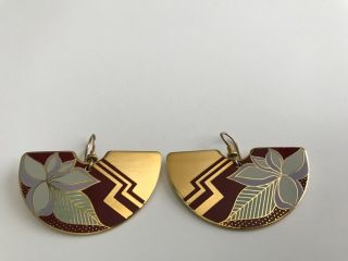Vintage,  Rare Signed Laurel Burch Earrings Art Deco Gold Tone
