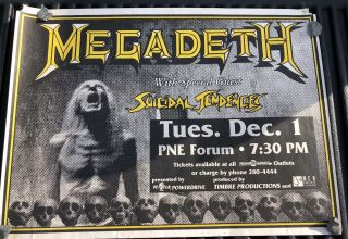 Megadeth Suicidal Tendancies Rare Concert Poster Vancouver Bc 1992