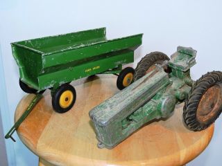Vintage Ertl John Deere 60 Toy Farm Tractor & Eska Rubber Tire Flare Wagon Rare
