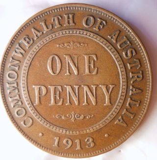 1913 (l) Australia Penny - Rare Early Date Coin - Australia Bin B