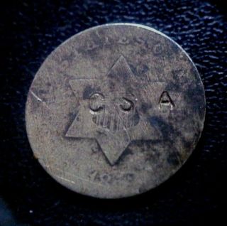Rare 1852 3 Cent 3c Silver Trime Csa Confederate Civil War Counterstamp Coin