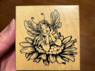 Rare Rubber Stamp 2001 Psx G - 3247 Fairy Garden Fairy Pixie Resting In Flower