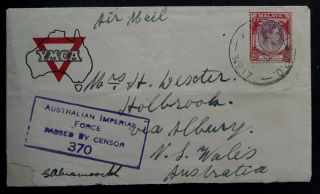Very Rare 1941 Malaya Straits Sett.  Censor Cover Ties 25c Stamp A.  I.  F.  Po Cancel