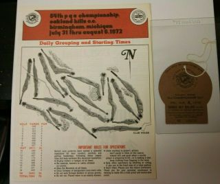 1972 Pga Championship Golf Program / Ticket Very Rare Oakland Hills Michigan