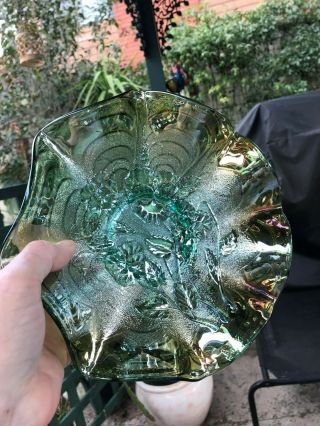 Rare,  Aqua/teal,  Pansy,  Carnival Glass Bowl,  Early,  1900 