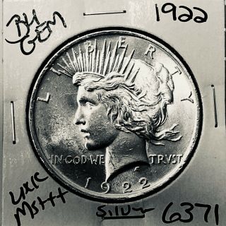 1922 P Bu Gem Peace Silver Dollar Unc Ms,  U.  S.  Rare Coin 6371