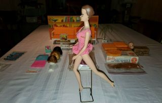 1964 Miss Barbie Rare with 2 heads,  go - together furniture and. 10