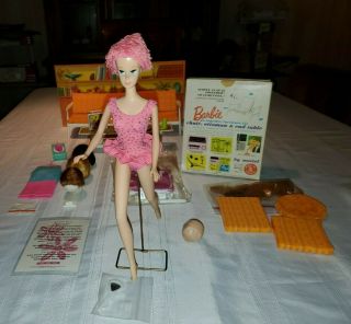 1964 Miss Barbie Rare with 2 heads,  go - together furniture and. 3