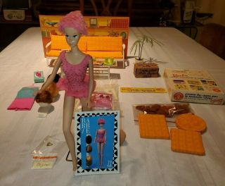 1964 Miss Barbie Rare with 2 heads,  go - together furniture and. 4