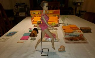 1964 Miss Barbie Rare with 2 heads,  go - together furniture and. 6