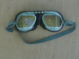 Rare Stadium Vintage Motorcycle Aviator Goggles In Brown Leather
