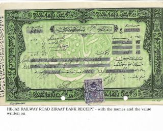 Rarest Hejaz Railroad Donation Receipt Of Ottoman Ziraat Bank (still Open) Rare