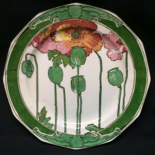 1909: Rare Royal Doulton Art Nouveau Poppies Dinner Plate,  10.  5” (red/pink)