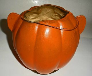 Rare Antique Halloween Paper Mache JOL With Ears Candy Container Orig.  Insert 3