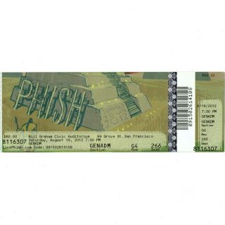 Phish Concert Ticket Stub San Francisco 8/18/12 Bill Graham Civic Ptbm Rare