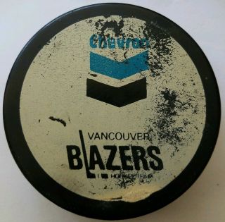 Rare Vancouver Blazers Official Chevron Made In Canada Hockey Puck