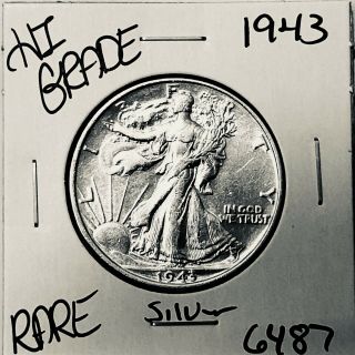 1943 Liberty Walking Silver Half Dollar Hi Grade U.  S.  Rare Coin 6487