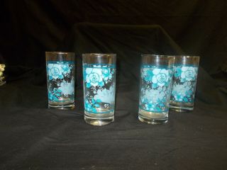 4 Corelle Blue Velvet drinking glasses.  Rare hard to find in outstanding condit 4