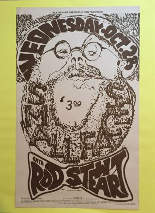 Bg Small Faces Rod Stewart Rare Special Mid - Week Concert Poster 