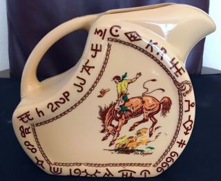 Exquisite Rare Wallace China Rodeo Cowboy Westward Ho Water Pitcher 7 1/4
