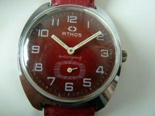 Rare Vintage Athos Gents Watch.  Red Dial 1950 
