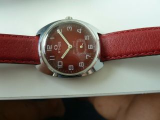 RARE VINTAGE ATHOS GENTS WATCH.  RED DIAL 1950 ' S 4