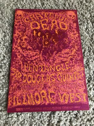 Grateful Dead Bill Graham Presents 1969 Filmore West Flyer Postcard Rare Poster