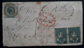 Vrare 1858 Victoria Australia Cover Ties 3 Early Rare Stamps On Cover To Watford