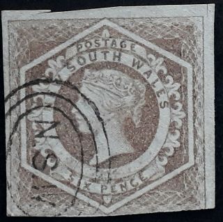 Rare 1859 - Nsw Australia 6d Fawn Large Diadem Stamp Variety Wmk 8