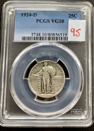 1924 D Standing Liberty Quarter Dollar 25c Rare Better Grade Vg10 Pcgs 4610